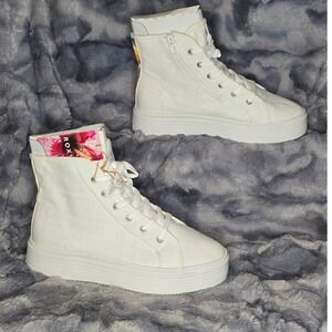 NWT Roxy Sheilahh 2.0 Mid White Canvas Platform Lace‎ & Zip Sneakers Size 9
